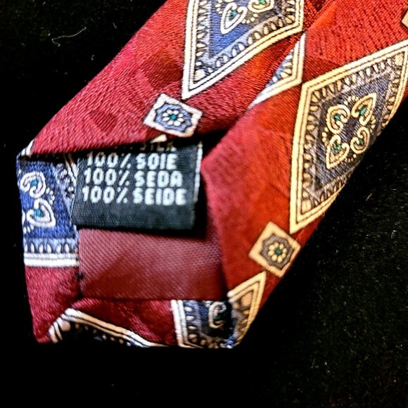 Silk Vienicci Men's Burgundy Gray Dress Suit Tie Diamond Geometric Pure Silk - Picture 3 of 5